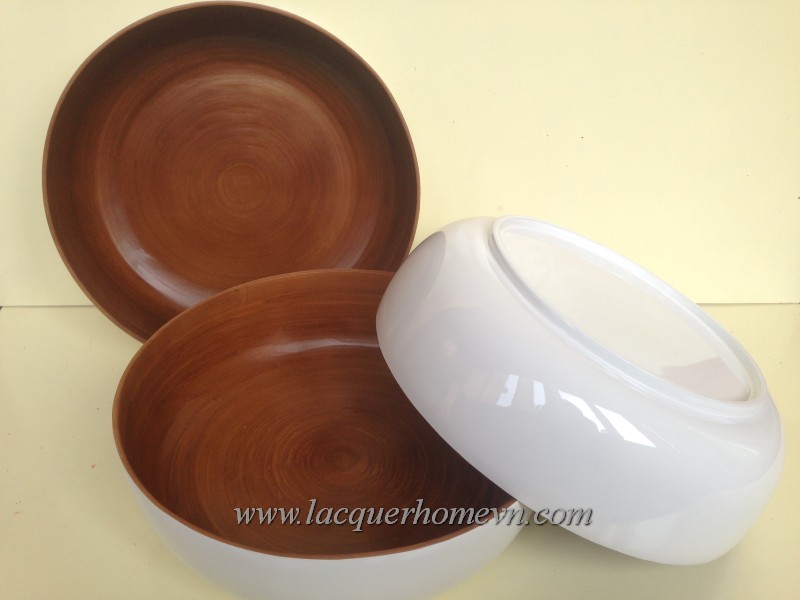 Hand coiled bamboo lacquer salad bowls, made in Vietnam